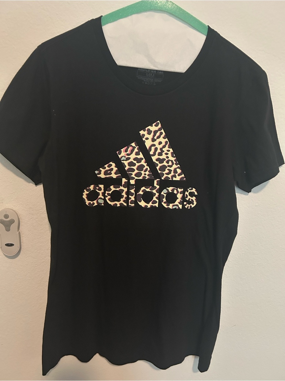 Adidas  Black Short Sleeve Tee with Leopard Logo